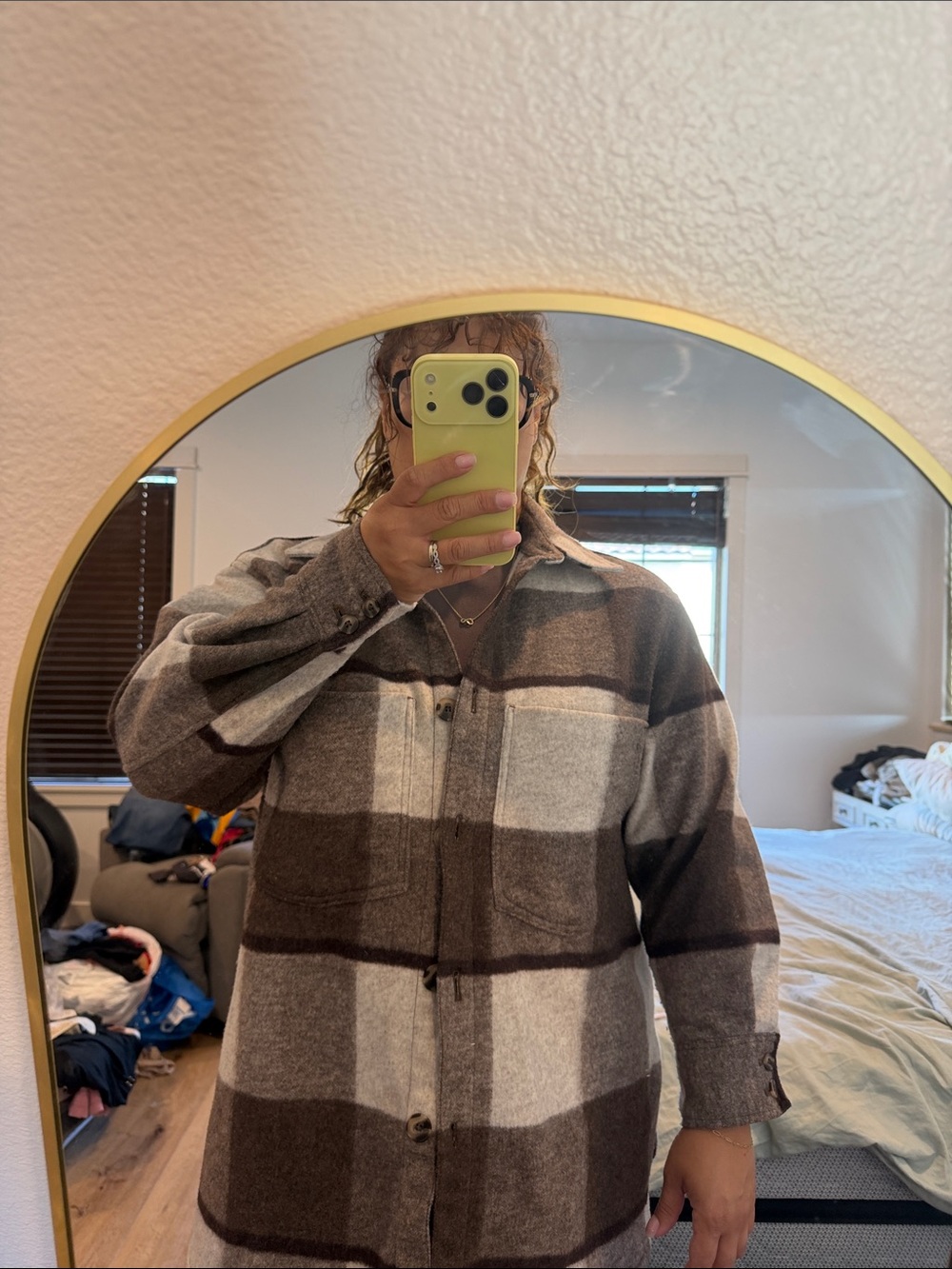 H&M Brown and Cream Plaid Overshirt Jacket